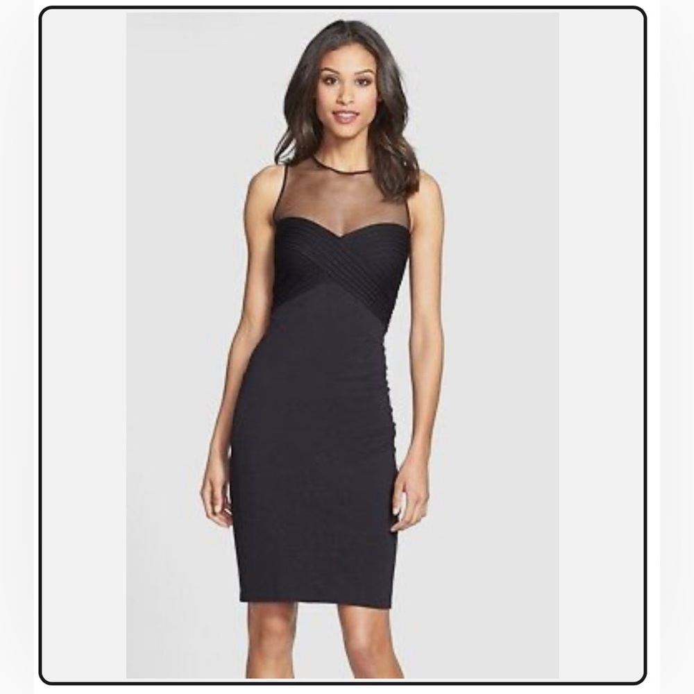 SWEETHEART JERSEY SHEATH WITH ILLUSION NECKLINE